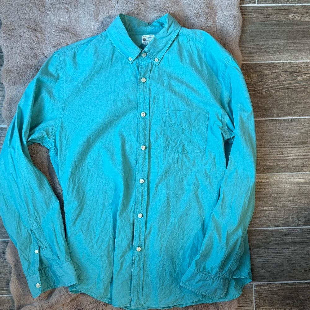 J. Crew Sunwashed Oxford button down shirt, teal, size large